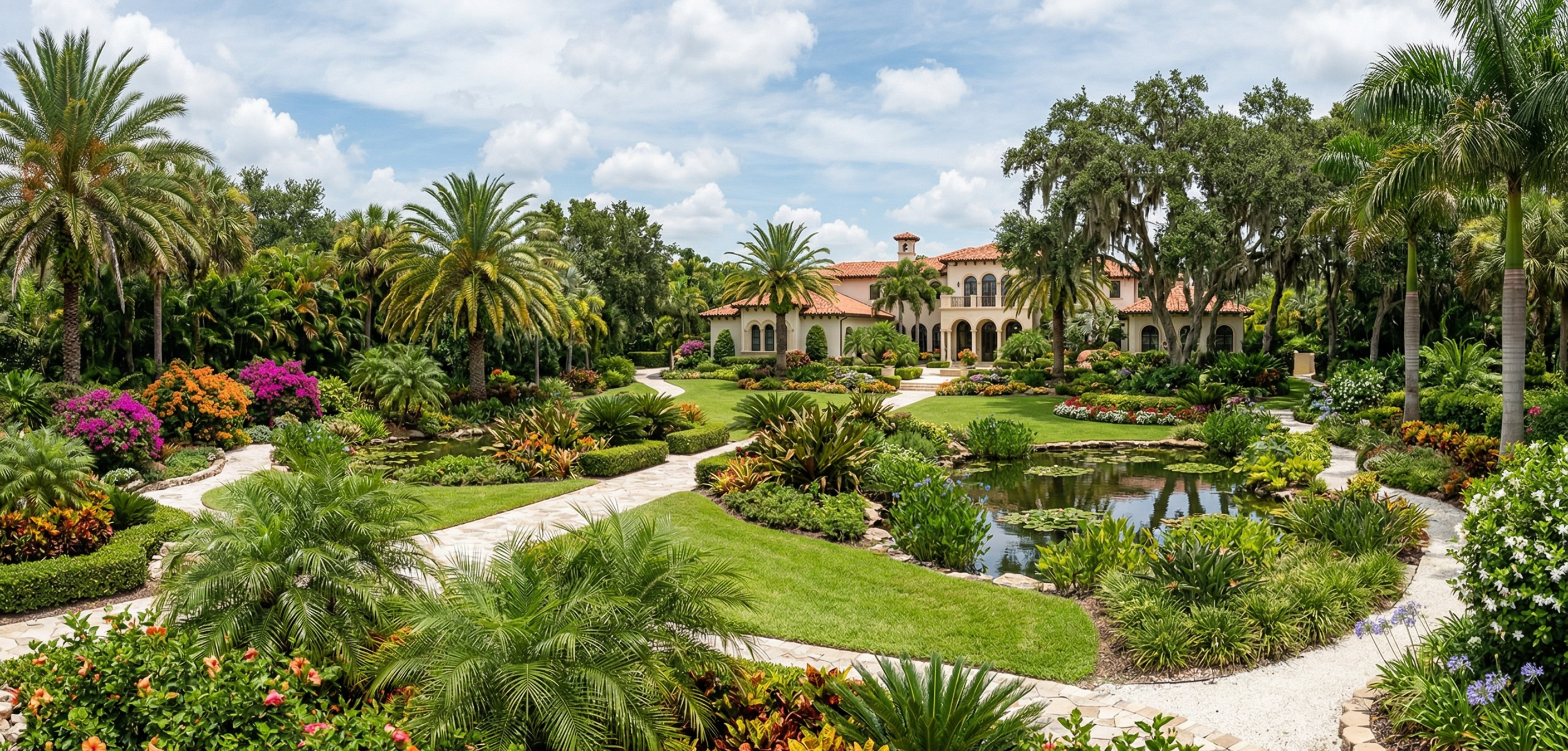 Tropical palm garden with layered estate planting on SWFL property