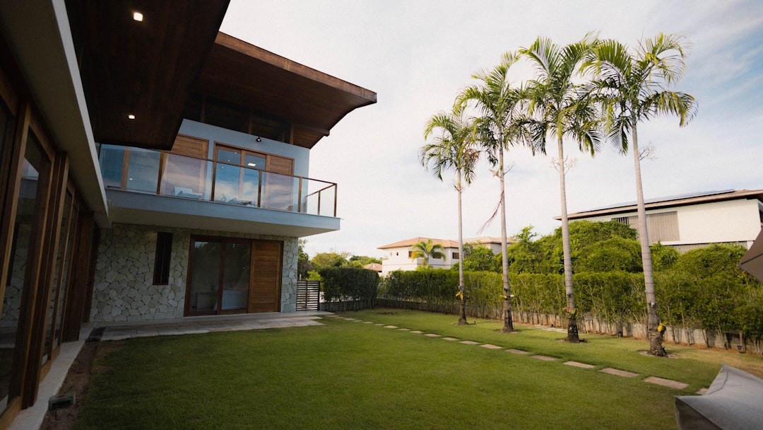 Lush layered tropical estate planting with specimen palms and understory