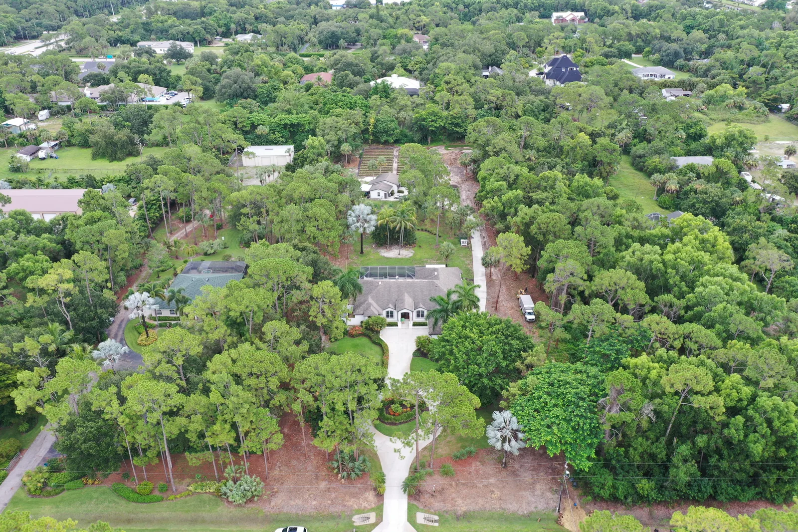 East Naples acreage aerial after site conversion and garden layout